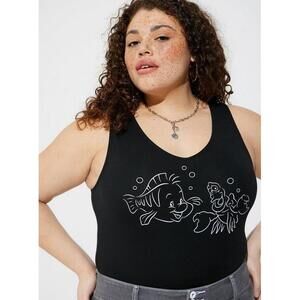 NWT Torrid Disney The Little Mermaid Flounder Sebastian Foxy Bodysuit Sleeveless